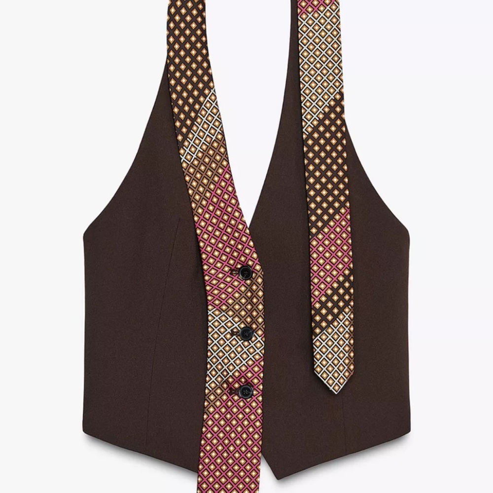 ZARA Brown Vest with Patterned Tie